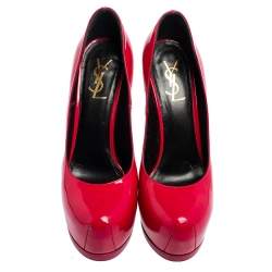 Saint Laurent Magenta Patent Leather Tribtoo Platform Pumps Size 38.5
