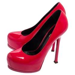Saint Laurent Magenta Patent Leather Tribtoo Platform Pumps Size 38.5