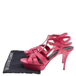 Pre Owned Saint Laurent Pink Leather Tribute Platform Sandals Size 41