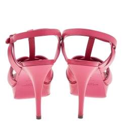 Pre Owned Saint Laurent Pink Leather Tribute Platform Sandals Size 41
