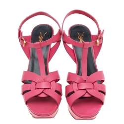 Pre Owned Saint Laurent Pink Leather Tribute Platform Sandals Size 41