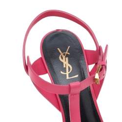 Pre Owned Saint Laurent Pink Leather Tribute Platform Sandals Size 41