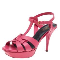 Pre Owned Saint Laurent Pink Leather Tribute Platform Sandals Size 41