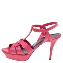 Pre Owned Saint Laurent Pink Leather Tribute Platform Sandals Size 41
