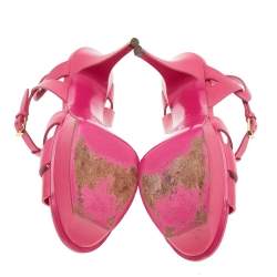 Pre Owned Saint Laurent Pink Leather Tribute Platform Sandals Size 41