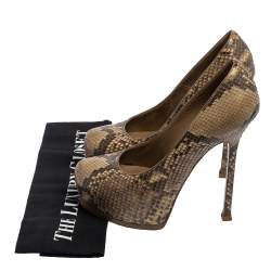 Saint Laurent Beige Python Tribtoo Platform Pumps Size 38