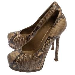 Saint Laurent Beige Python Tribtoo Platform Pumps Size 38