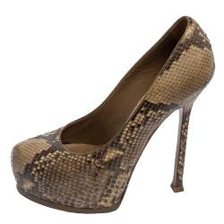 Saint Laurent Beige Python Tribtoo Platform Pumps Size 38