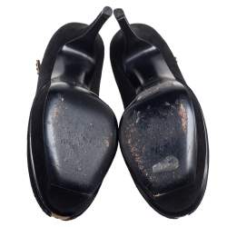 Pre Owned Saint Laurent Black/Gold Brogue Suede and Leather Platform Pumps Size 37