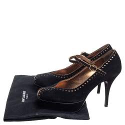 Pre Owned Saint Laurent Black/Gold Brogue Suede and Leather Platform Pumps Size 37