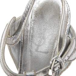 مملوكة مسبقًا صندل سان لوران تريبوت جلد نقشة السحلية فضي سير كاحل نعل سميك مقاس 39