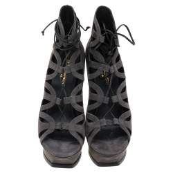 Saint Laurent Grey Suede Tribute 16 Gladiator Platform Sandals Size 39