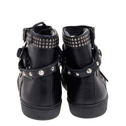 مملوكة مسبقًا حذاء رياضي سان لوران SL/16H جلد أسود مرصع بعنق مرتفع مقاس 38.5