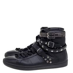 مملوكة مسبقًا حذاء رياضي سان لوران SL/16H جلد أسود مرصع بعنق مرتفع مقاس 38.5