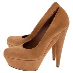 Saint Laurent Brown Suede Gisele Platform Pumps Size 35