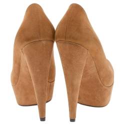 Saint Laurent Brown Suede Gisele Platform Pumps Size 35