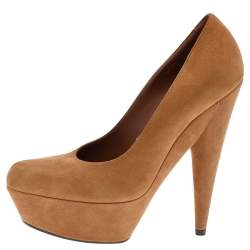 Saint Laurent Brown Suede Gisele Platform Pumps Size 35