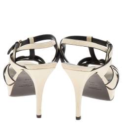 Pre Owned Saint Laurent Cream Snakeskin Embossed Leather Tribute Platform Ankle Strap Sandals Size 40.5