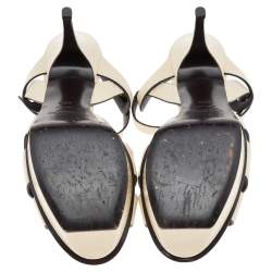 Pre Owned Saint Laurent Cream Snakeskin Embossed Leather Tribute Platform Ankle Strap Sandals Size 40.5