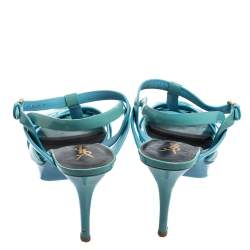 Pre Owned Saint Laurent Blue Patent Leather Tribute Platform Sandals Size 40.5