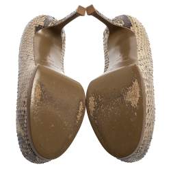 Pre Owned Saint Laurent Beige/Black Python Leather Tribtoo Platform Pumps Size 39