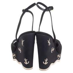 Pre Owned صندل سان لوران سويدي أسود نعل سميك بحزام للكاحل مقاس 36.5