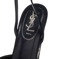 Pre Owned صندل سان لوران سويدي أسود نعل سميك بحزام للكاحل مقاس 36.5