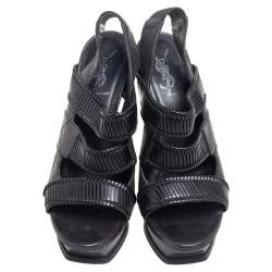 مملوكة مسبقًا صندل سان لوران جلد أسود سير فتحة كعب مقاس 38.5