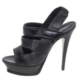 مملوكة مسبقًا صندل سان لوران جلد أسود سير فتحة كعب مقاس 38.5