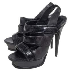 مملوكة مسبقًا صندل سان لوران جلد أسود سير فتحة كعب مقاس 38.5