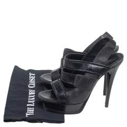 Saint Laurent Black Leather Strappy Slingback Sandals Size 38.5