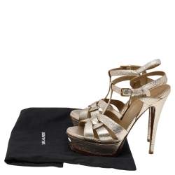 Pre Owned صندل سان لوران تربيوت جلد ذهبي بنعل سميك مقاس 35.5