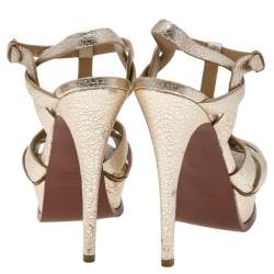 Pre Owned صندل سان لوران تربيوت جلد ذهبي بنعل سميك مقاس 35.5