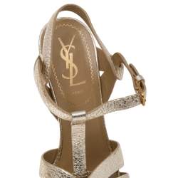 Pre Owned صندل سان لوران تربيوت جلد ذهبي بنعل سميك مقاس 35.5