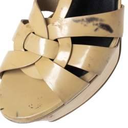 Saint Laurent Beige Patent Leather Tribute Platform Sandals Size 39