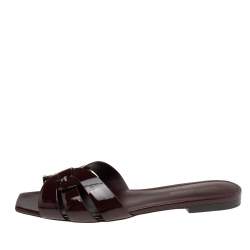 مملوكة مسبقًا Saint Laurent Burgundy Patent Leather Tribute Flat Slides Size 38
