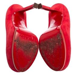 Saint Laurent Red Suede Tribtoo Platform Pumps Size 37.5