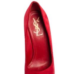 Saint Laurent Red Suede Tribtoo Platform Pumps Size 37.5