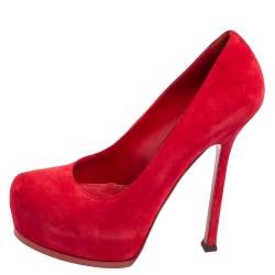 Saint Laurent Red Suede Tribtoo Platform Pumps Size 37.5