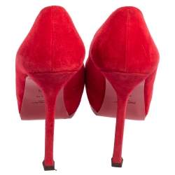 Saint Laurent Red Suede Tribtoo Platform Pumps Size 37.5