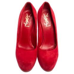 Saint Laurent Red Suede Tribtoo Platform Pumps Size 37.5