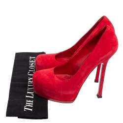 Saint Laurent Red Suede Tribtoo Platform Pumps Size 37.5
