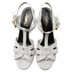 Pre Owned Saint Laurent White Leather Tribute Platform Sandals Size 37