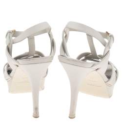Pre Owned Saint Laurent White Leather Tribute Platform Sandals Size 37