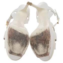 Pre Owned Saint Laurent White Leather Tribute Platform Sandals Size 37
