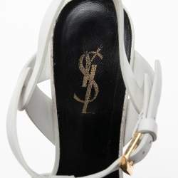 Pre Owned Saint Laurent White Leather Tribute Platform Sandals Size 37
