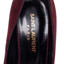مملوكة مسبقًا Saint Laurent Burgundy Suede Janis Pointed-Toe Platform Pumps Size 37
