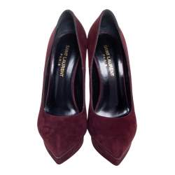 مملوكة مسبقًا Saint Laurent Burgundy Suede Janis Pointed-Toe Platform Pumps Size 37