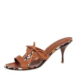 Pre Owned Saint Laurent Brown Leather Slides Size 40.5