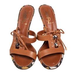 Pre Owned Saint Laurent Brown Leather Slides Size 40.5